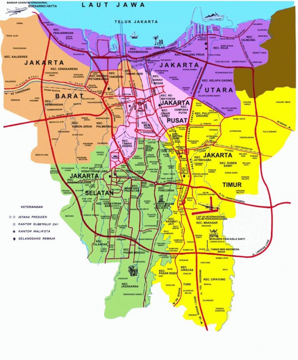 kaart van die Jakarta-aantreklikhede