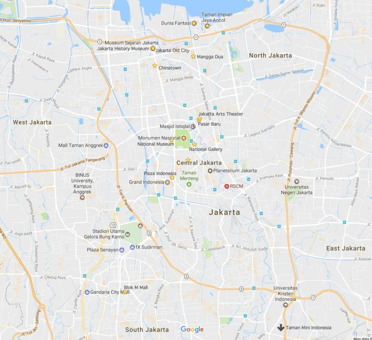 kaart van Jakarta winkelsentrums